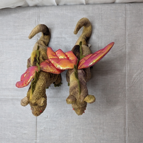 1998 Vintage TY Scorch Green Purple Dragon Plush Toy Beanie Babies Lot Of 2 toys - Picture 2 of 16